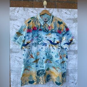 YIUME Men's 1950s Vintage Hawaiian Shirt Cotton Funky Camp Shirt Marine Ocean
